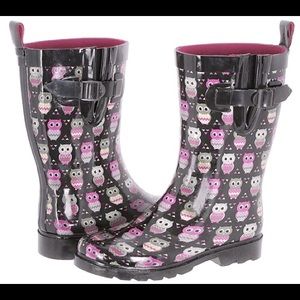 Tall Black Owl Rain Boots